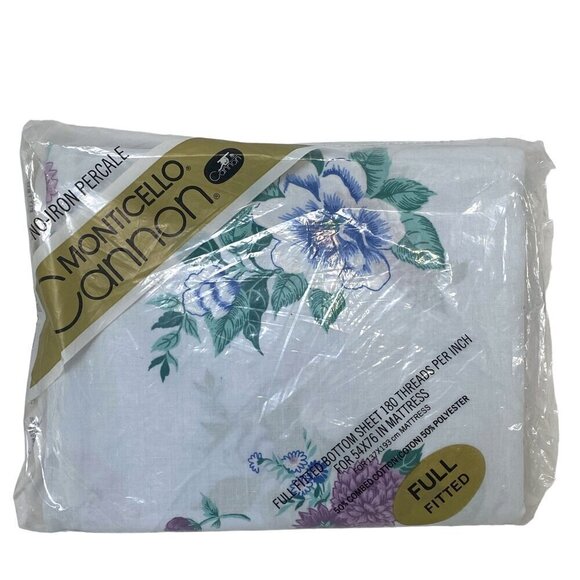CANNON Full Fitted Sheet White Floral New Vintage No Iron Percale Cotton Blend - Picture 8 of 9